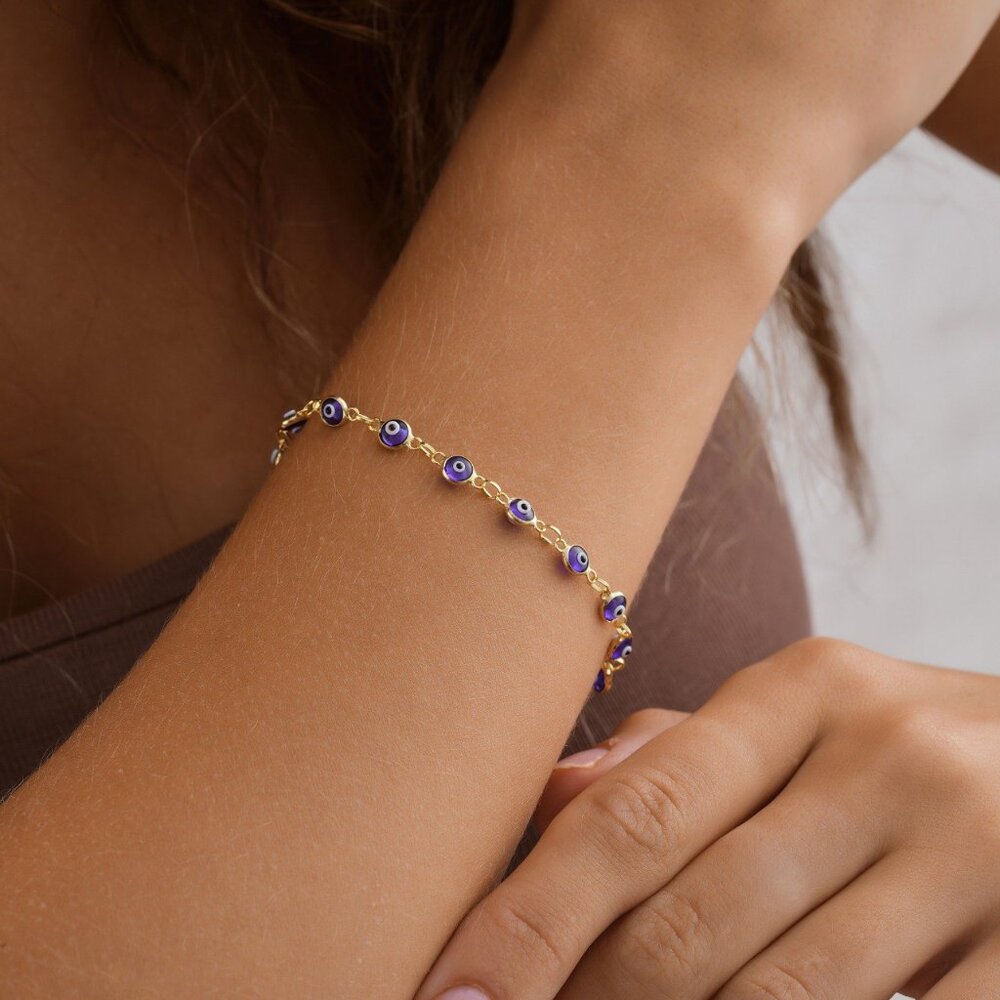 14K Gold Plated Evil Eye Bracelet / Valentines Day Gift for Her